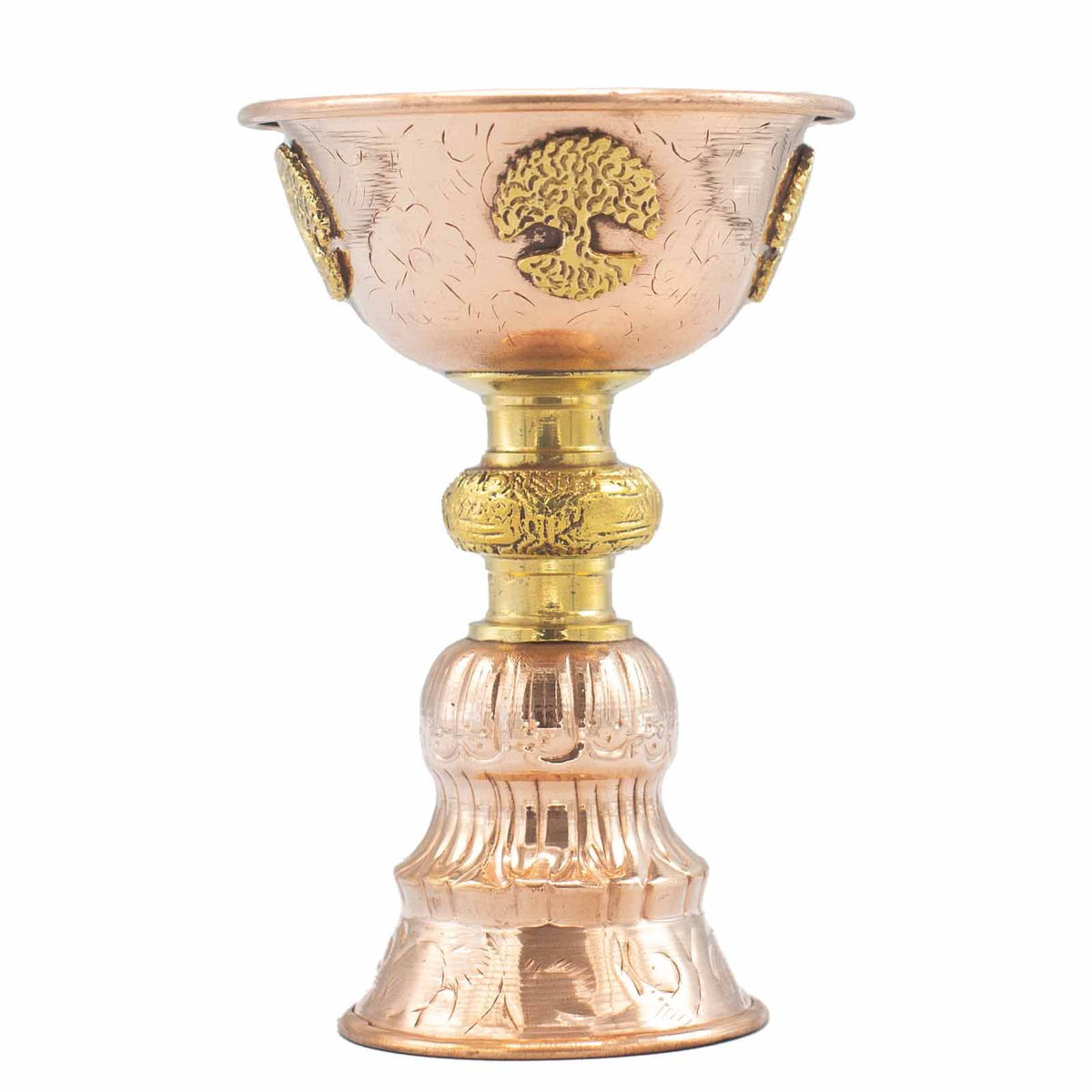 Copper Ritual Goblet with Tree of Life, full front view on a white background