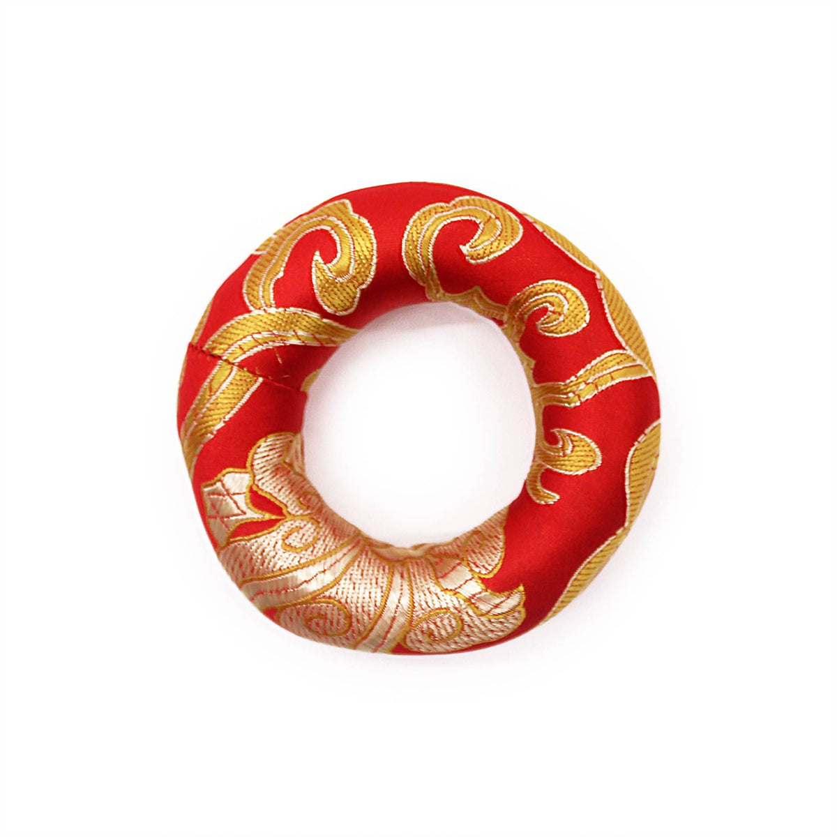 Hoop Cushion 8cm (for 10-12cm Singing Bowl), Red, embroidered ring viewed from above on white