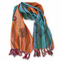 Nomad Sari Pilgrim's Dawn scarf with orange and blue sections and fringed ends