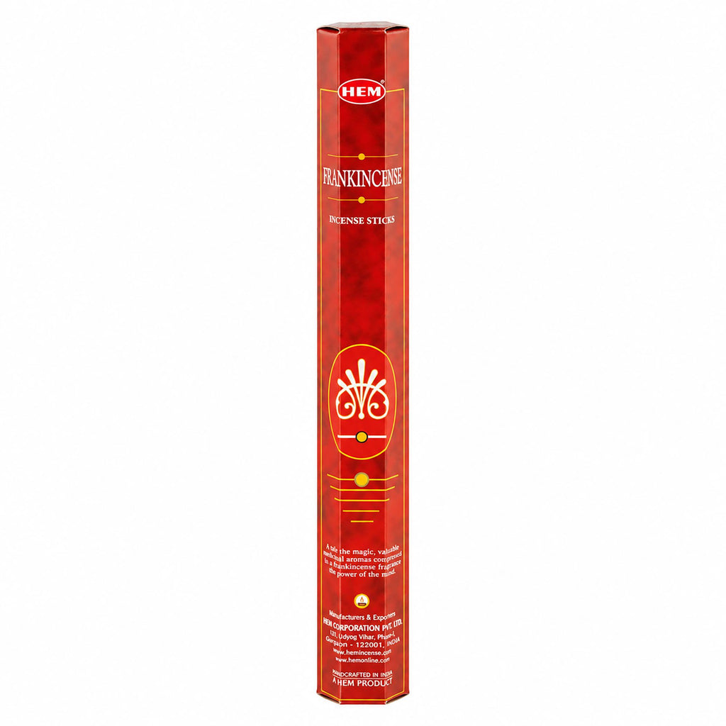 HEM Frankincense incense in a tall red hexagonal pack