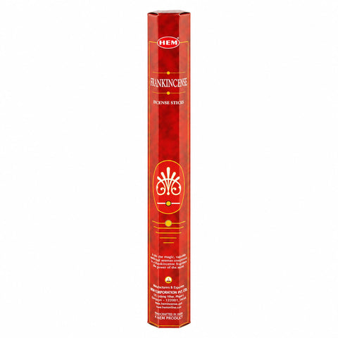 HEM Frankincense incense in a tall red hexagonal pack