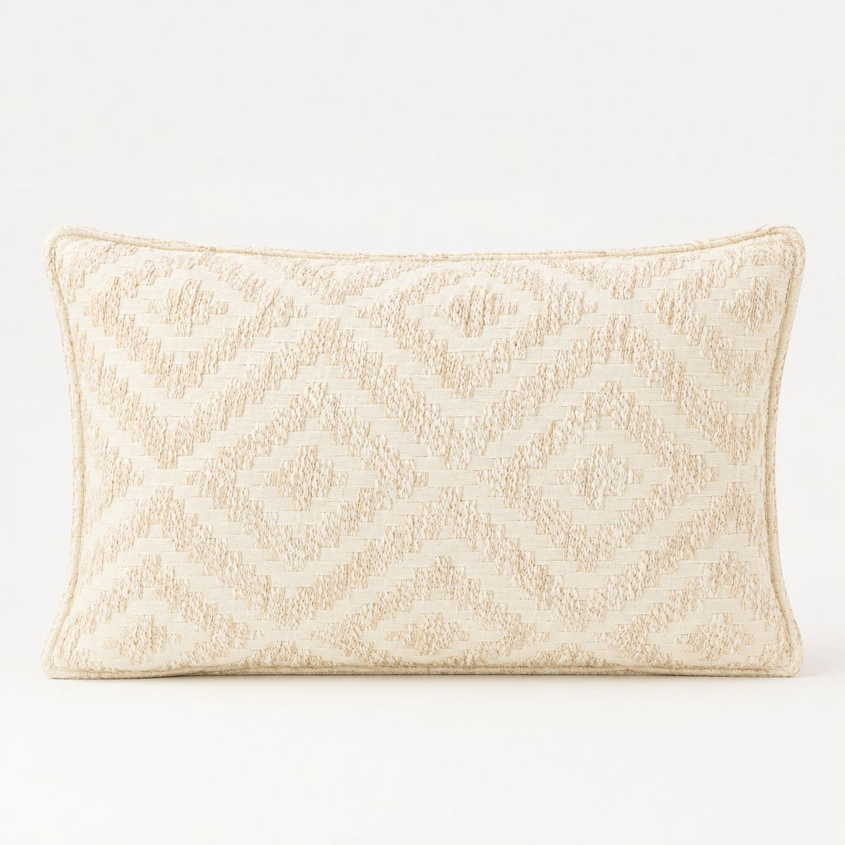 Classic Cushion Cover, Neutral Geo Creme, rectangular cream cover with raised geometric pattern, front view