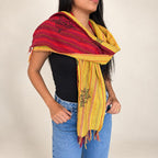 Kathmandu Farewell scarf draped around the neck and shoulders