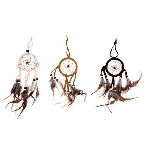 Bali Dreamcatchers, Small Round, Cream/Coffee/Choc, three round feathered designs on white