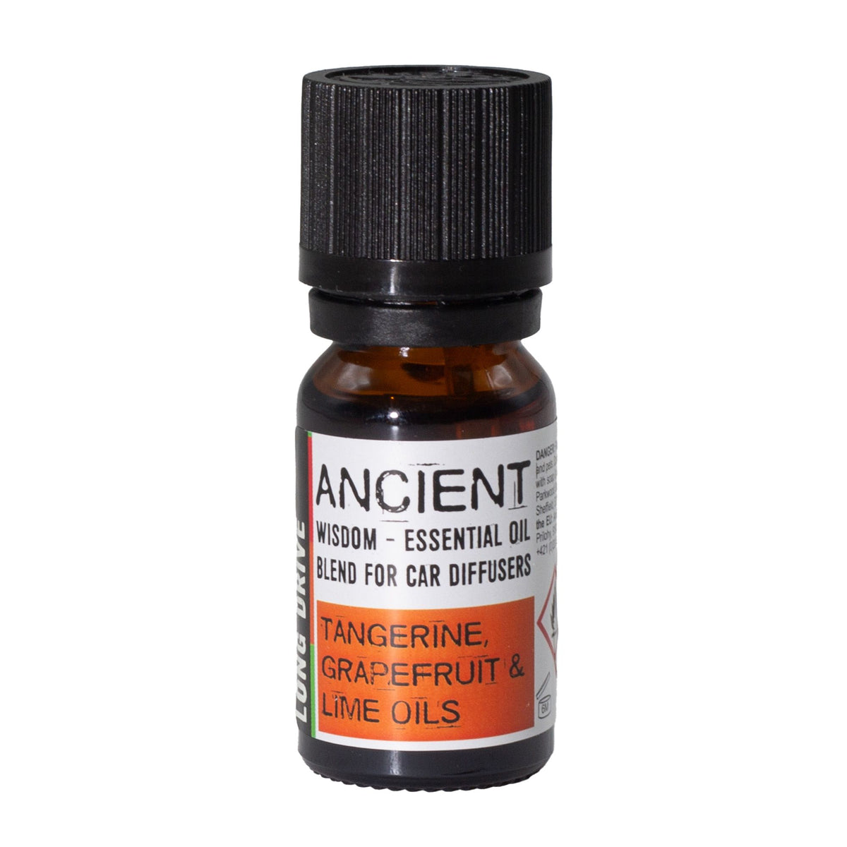 Long Drive blend upright in an amber bottle, isolated against a white background