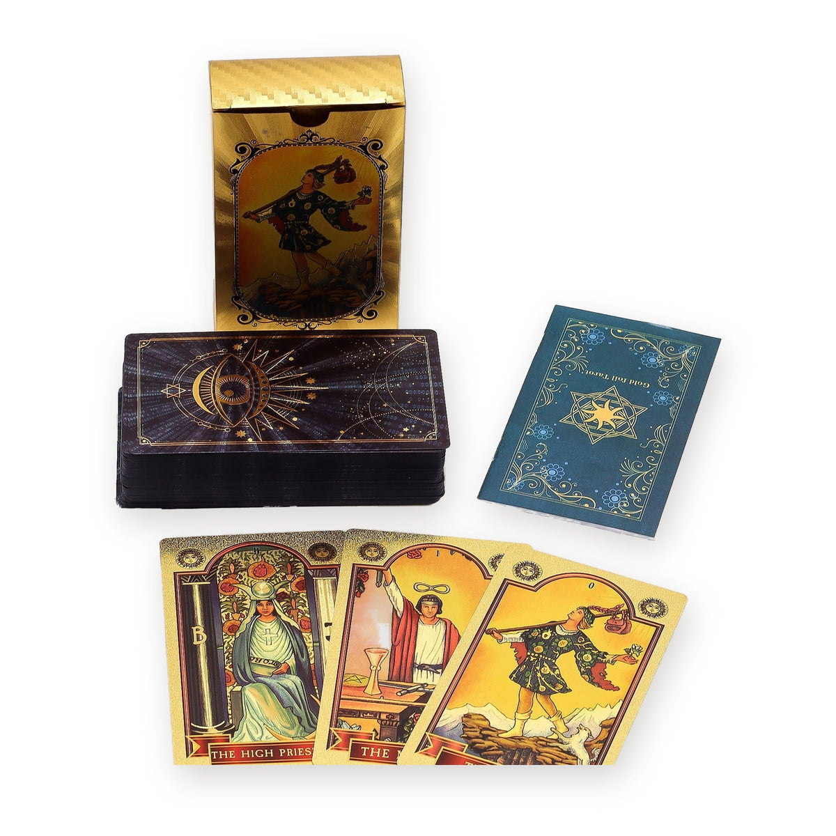 Blue and Gold Foil Tarot Card Set, All Seeing Eye, with Booklet