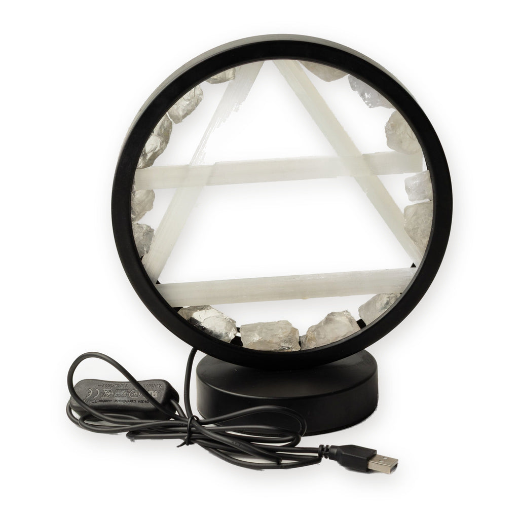 Air Gemstone Halo Lamp, Clear Quartz and Selenite